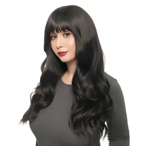 23-Inch Solid Near-black Dark Brunette Brown Wavy Synthetic Wig | 【Heat Resistant】 【Cap Included】 |  FSGA