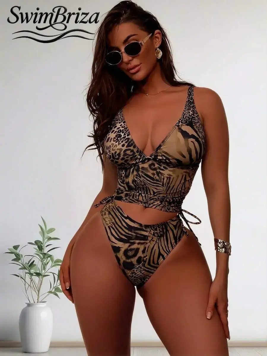 Briza｜Slinky Tank Top With Bikini Bottoms In Leopard Animal Print Tankini Swimsuits Set As A Two-Piece Swimsuit For Bikini Sets Lovers Seeking Swimsuits 2 Piece Vacation Swimwear For Women And A Bathing Suit Women Set For Beach Resort
