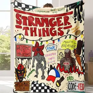 Stranger Things Season 5 Collage Flannel Blanket, Ultra Soft Warm Cozy Throw with Iconic Characters & Demogorgon, Perfect Gift for Netflix Fans