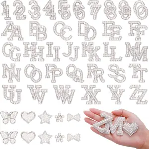 82Pcs Self Adhesive Pearl Letter A-Z Number 0-9 Glitter Pearl Rhinestone Applique for DIY Clothes Bags Shoes White