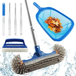 Swimming Pool Cleaning Kit, Pool Brush with 59" Adjustable  Pole & Semi-deep Skimmer Net & Cleaning Sponge  with Handle for Above Ground Pools,Ponds,Spas,Hot Tubs(COLOR:Blue)