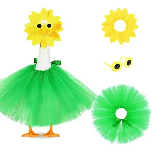 Sunflower Porch Goose Outfits Summer Goose Outfit Headpiece Glasses Tutu Skirt for 23" Lawn Goose Outdoor Garden Yard Patio Funny Porch Goose Costume Wig Set
