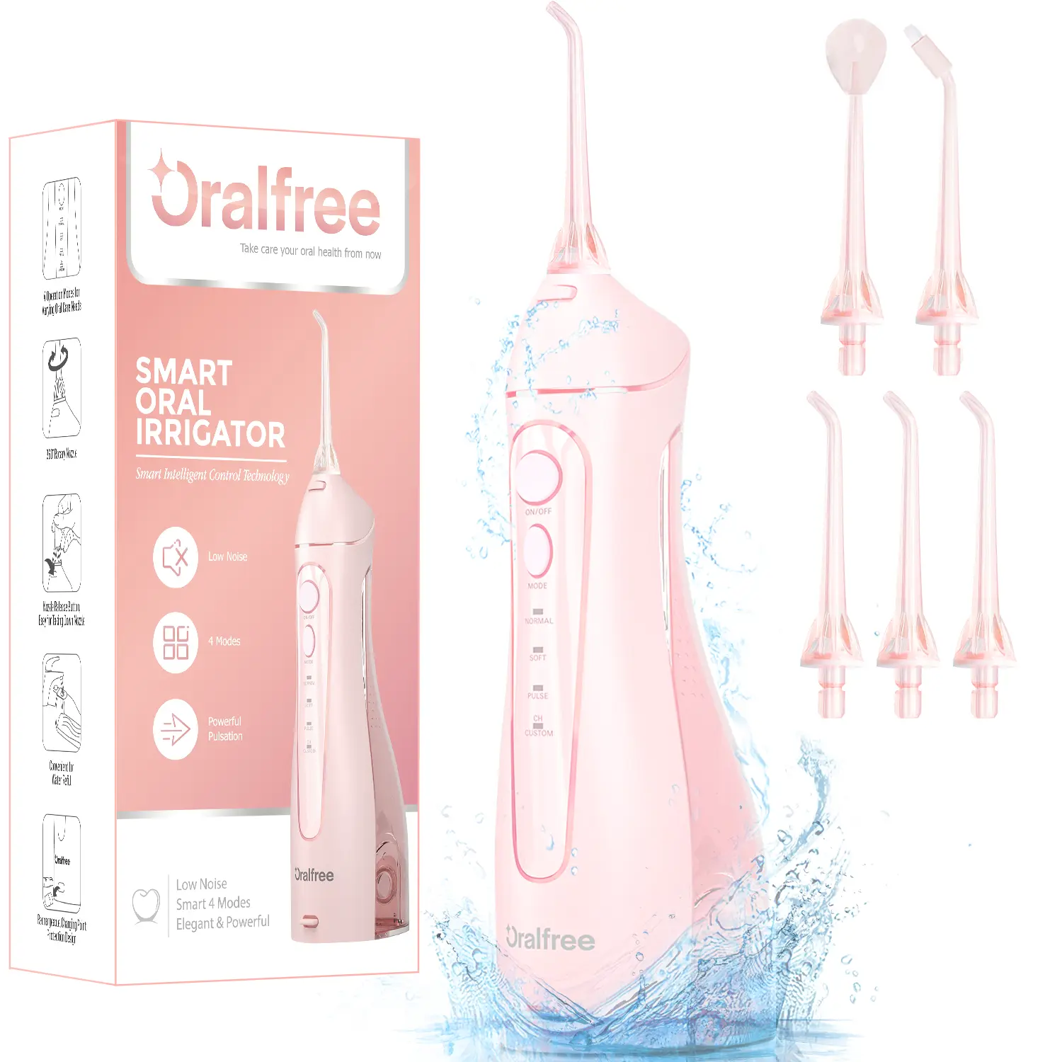 Oralfree Water Dental flosser Teeth Picks -4 modes DIY modes Braces Cordless Oral Irrigator Portable Rechargeable Travel Irrigation Cleaner IPX7 Waterproof Electric Professional Flossing Teeth Cleaning for Home Daily Gift Kit  Mother's Day gift