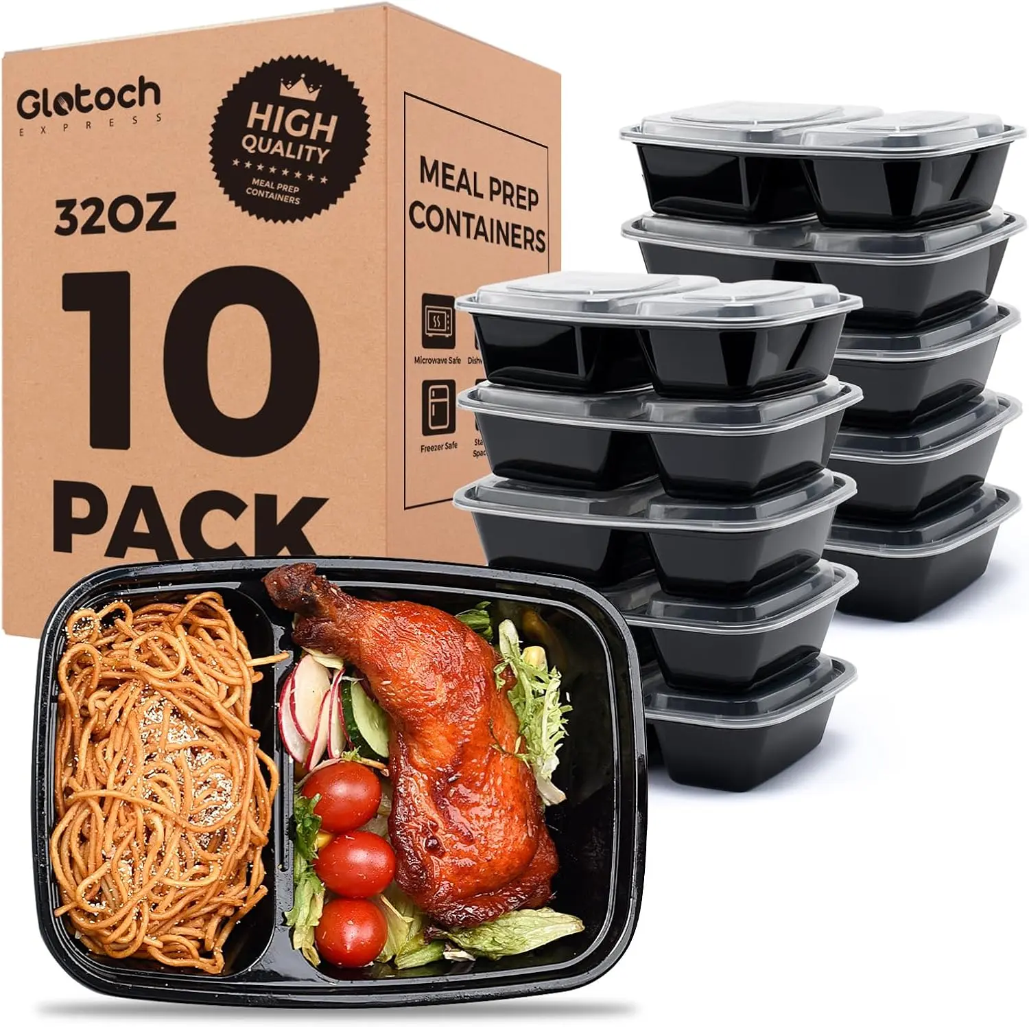 10 Pack 32OZ Meal Prep Containers Reusable Microwave Safe,Extra Large &Thick Food Storage Containers With Lids, Durable Bento Boxes BPA-free, Stackable, Dishwasher/Freezer Safe