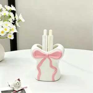 Bowknot Pencil Holder - Glossy Finish Desktop Organizer, Cute Aesthetic Decor for Home & Office, Stationery Storage Container, Pen Holders, Desk Accessories, Girly Office Supplies