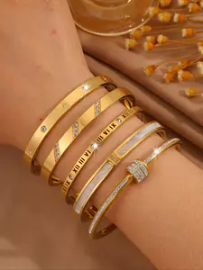 5-Piece Elegant Stainless Steel Bracelet Set, Fashionable Jewelry for Daily Wear & Vacation, Durable Material, Stylish Design