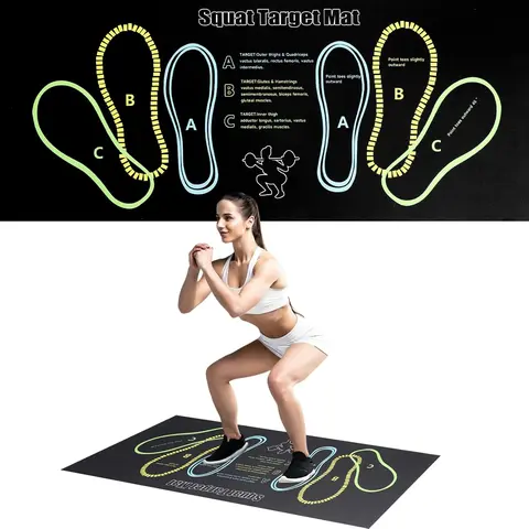 Anti-Slip Squat Mat with Targeted Foot Spot Markings, 30x13.8in 4mm Thick Strength Training Gear for Steadier Home Gym Leg & Ab Work, Beginners’ Fitness Workout Accessories, Portable Option
