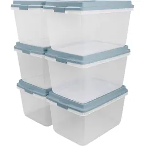 Hefty 6 -Pack X-large 18 -Gallons ( 72 -Quarts ) Clear/Blue Stackable Tote with Latching Lid