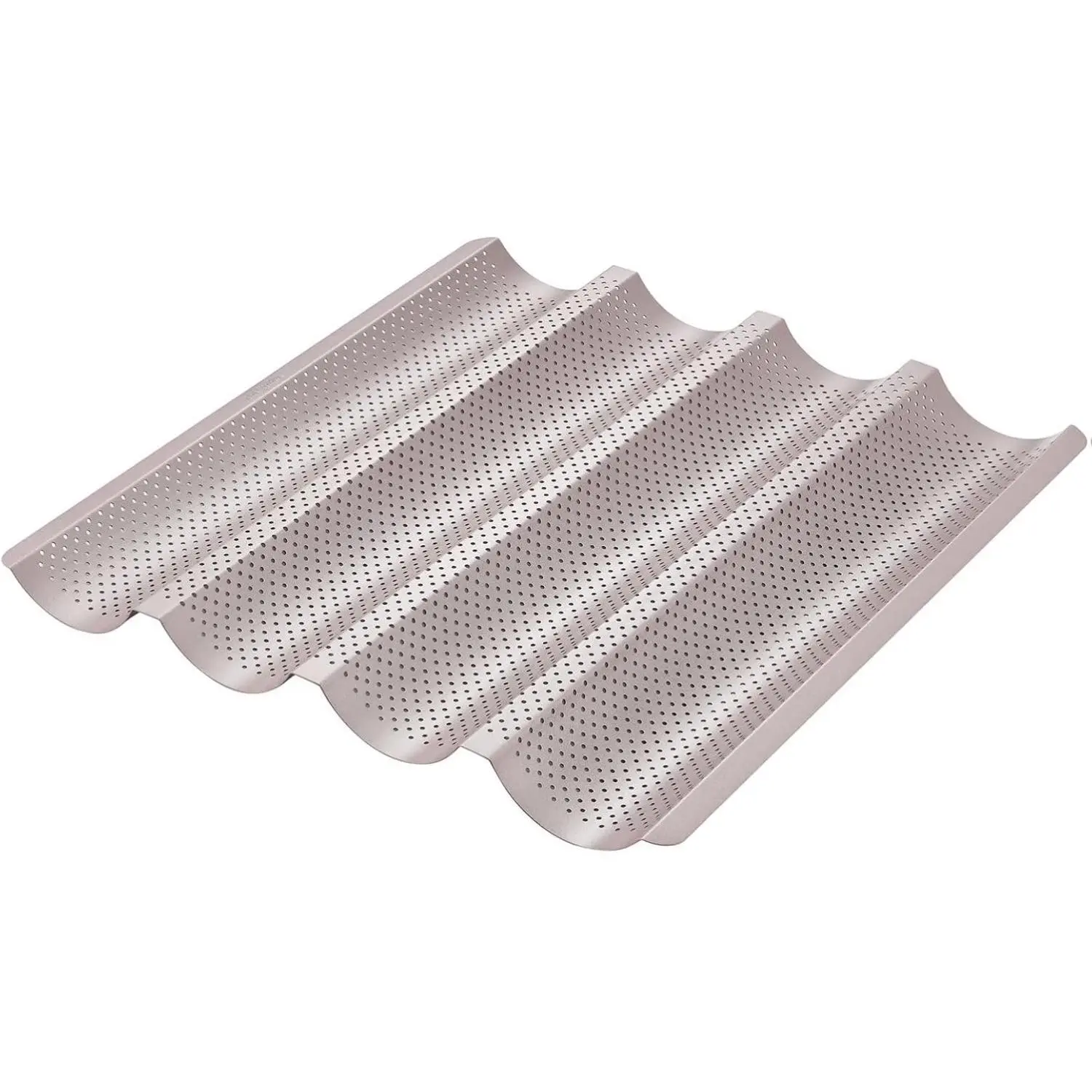 CHEFMADE Perforated Baguette Pan, 15-Inch 4 Wave Loaves Non-Stick Ultra-Ventilate French Bread Pan 2.8-Inch Channel for Oven Baking 14.8" x 14.2" (Champagne Gold)