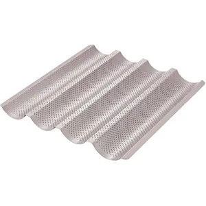 CHEFMADE Perforated Baguette Pan, 15-Inch 4 Wave Loaves Non-Stick Ultra-Ventilate French Bread Pan 2.8-Inch Channel for Oven Baking 14.8" x 14.2" (Champagne Gold)