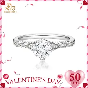 Delzzad 1ct Round Synthetic Moissanite Pierced Band Ring S925 Ring Jewelry Perfect Birthday Dating Wedding Anniversary Christmas Gift