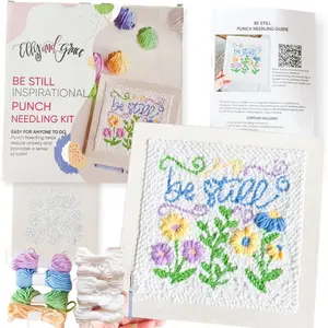 Christian Punch  Kit for Adult Beginners, Punch  Embroidery Kits with Square Frame, Yarn, Wire Threader, Instructions   (Be Still)