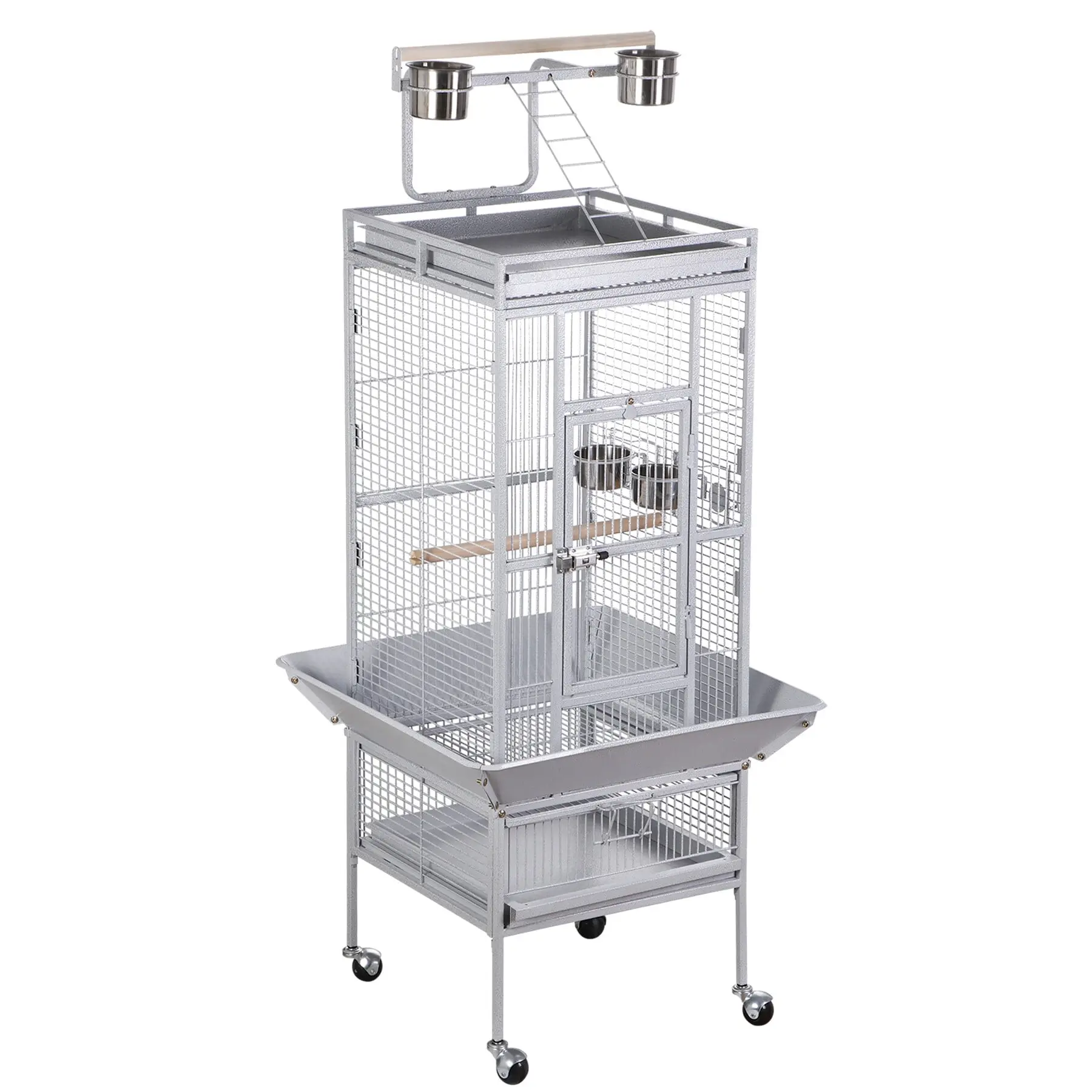 SuperDeal 61-Inch Durable Steel Bird Cage - Rolling, Open Play Top White Enclosure for Parrots, Bird Accessories (25.6x25.6x61 in, 18x17.9x32.9 in, Pet Supplies)