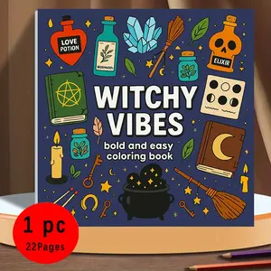 Witchy Vibes Bold and Easy Coloring Book for Kids & Adults - 22 Cute Magical Witchy Coloring Pages, 120gsm Thick No Bleed Paper, Non-Toxic Odorless, Perfect for Stress Relief & Spooky Season Fun