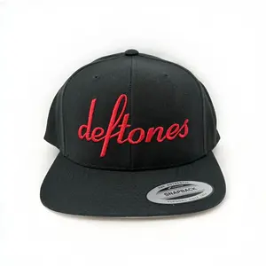 Deftones Embroidered Script Logo Snapback Hat Wool nu-metal alternative alt rock Yupoong Red logo black hat