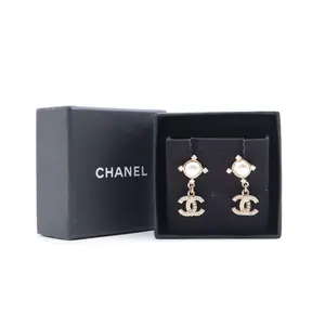 Pre-owned Geometric CC Drop Earrings Metal with Crystals and Faux Pearls W21093