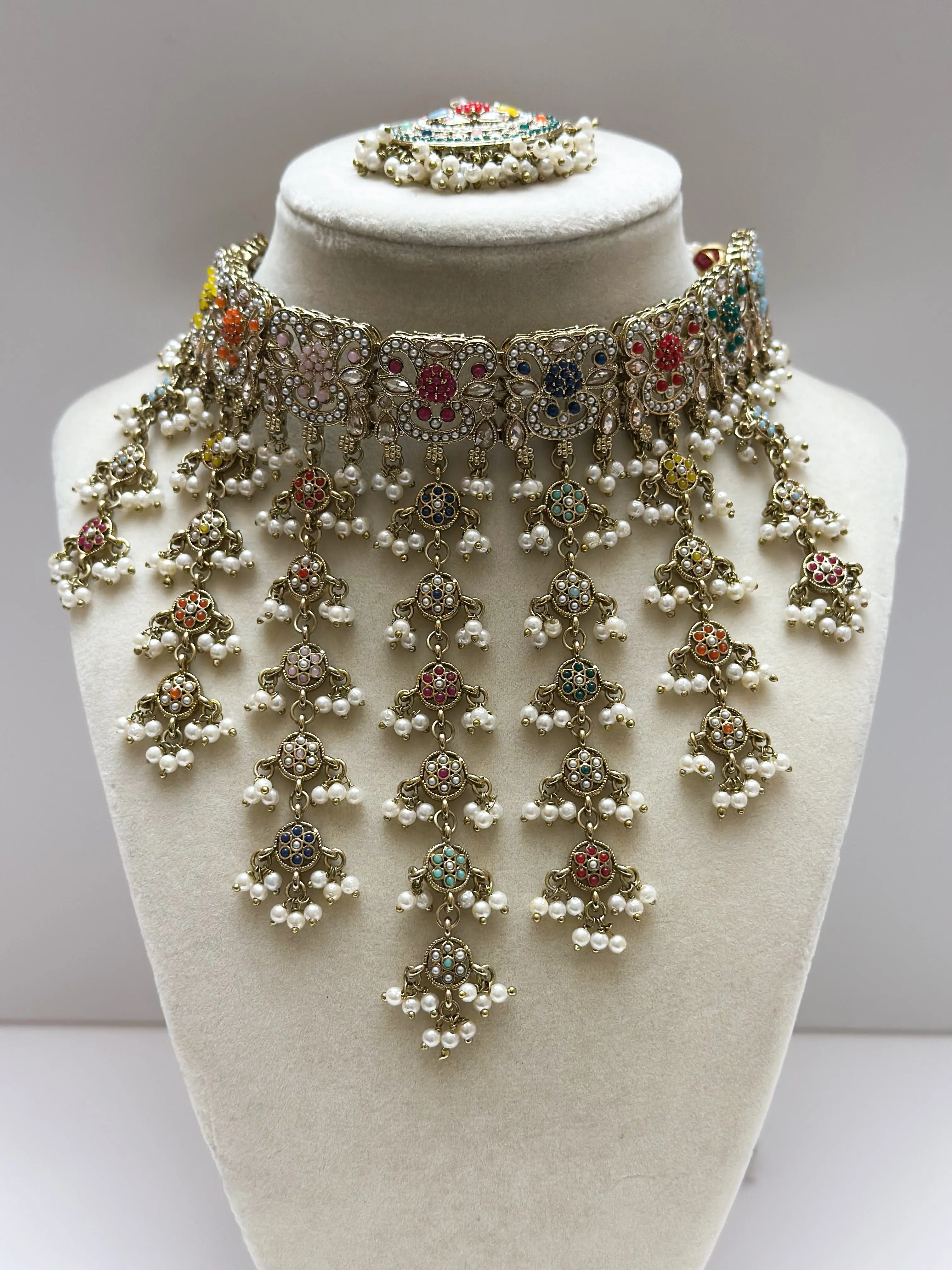Payal Waterfall Necklace Set (Includes Earrings & Tikka)