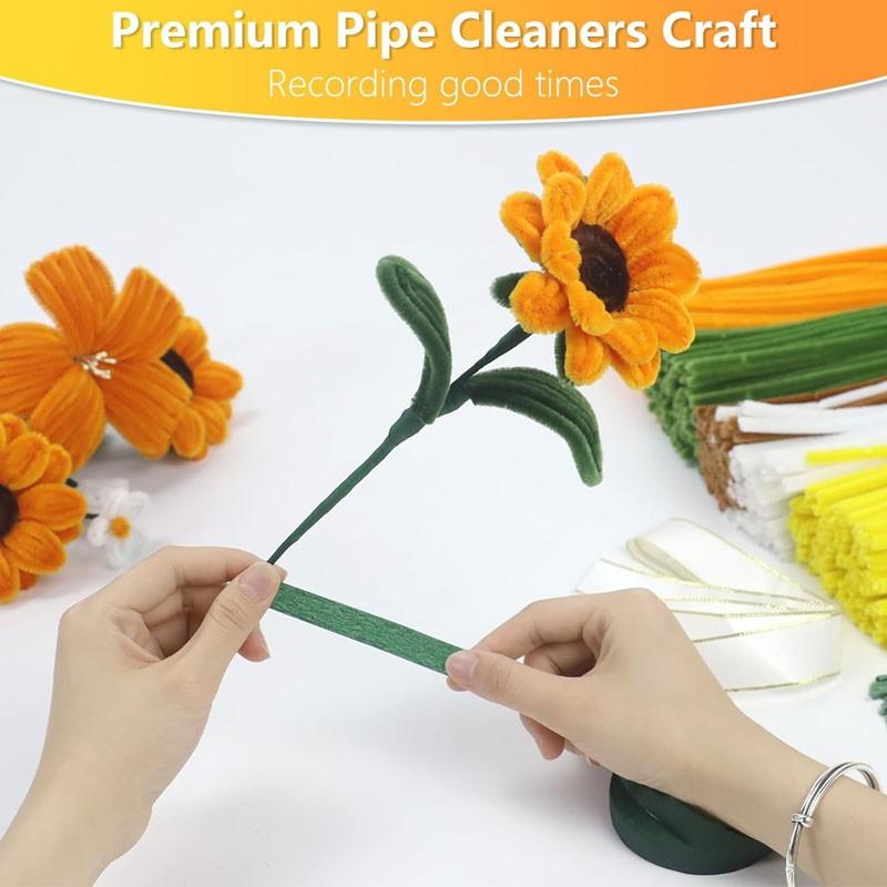 400pcs/set DIY Floral Pipe Cleaner Craft Kit, 4 Mixed-Color Furry Stems for DIY Flower Making, Includes Floral Wire, Tape, Stamens and Ribbon, Ideal for Birthdays, Weddings, Graduations and Other Occasions