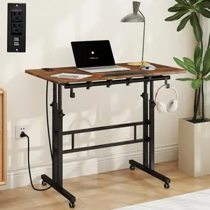 Mobile Standing Desk with  Station, Portable Desk for Walking Pad, Adjustable Computer Workstation with Wheels, Office Table Stand with Tilted Desktop 23.62" D X 31.5" W Rustic Brown