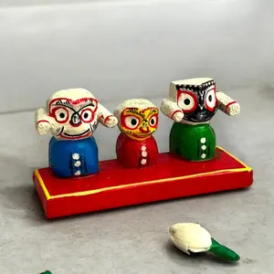 Sacred Jagannath Balabhadra Subhadra Idol Set | Handcrafted Wooden Spiritual Decor | Perfect for Navratri, Diwali, Gifts | 3.5" Divine Elegance