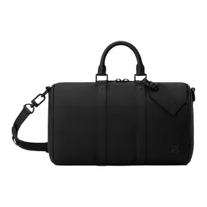 Louis Vuitton Keepall 35 Monogram Calfskin Shoulder Crossbody Handbag for Men in Black