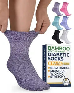 Pembrook Bamboo Viscose Socks for Diabetics, Men & Women - 6 Pairs Ankle Socks for Neuropathy, Swollen Feet, Edema, Wide Calf