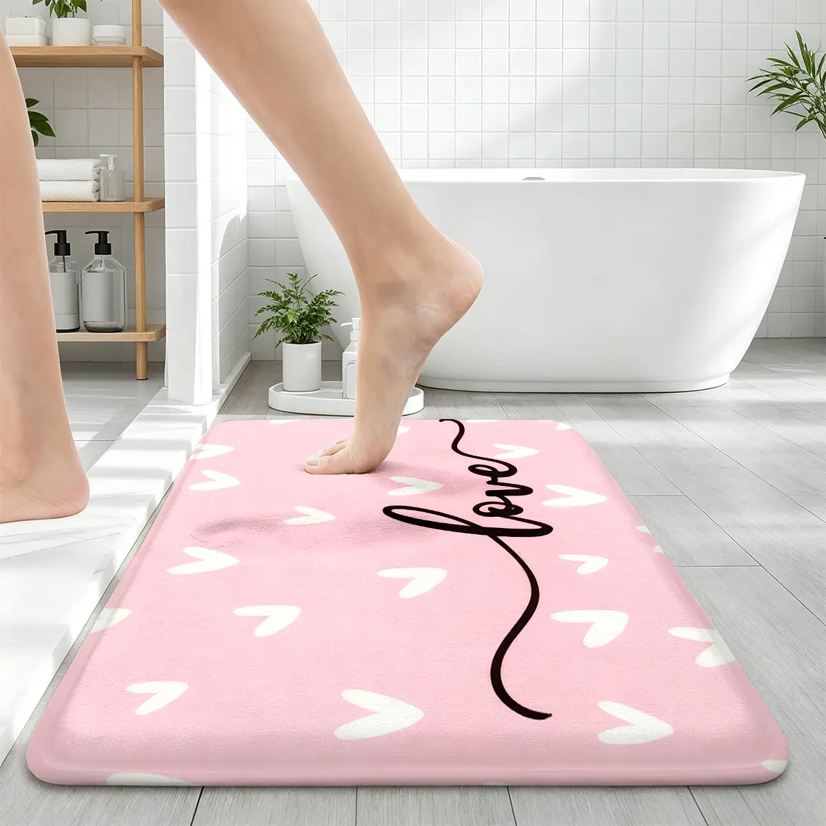 1PC Comfortable Flannel Soft Thick Sponge Carpet,Pink Kitchen Decor Washable Non-Slipt Floor Mat For Bathroom/Sink/Laundry,15.7"X23.6"