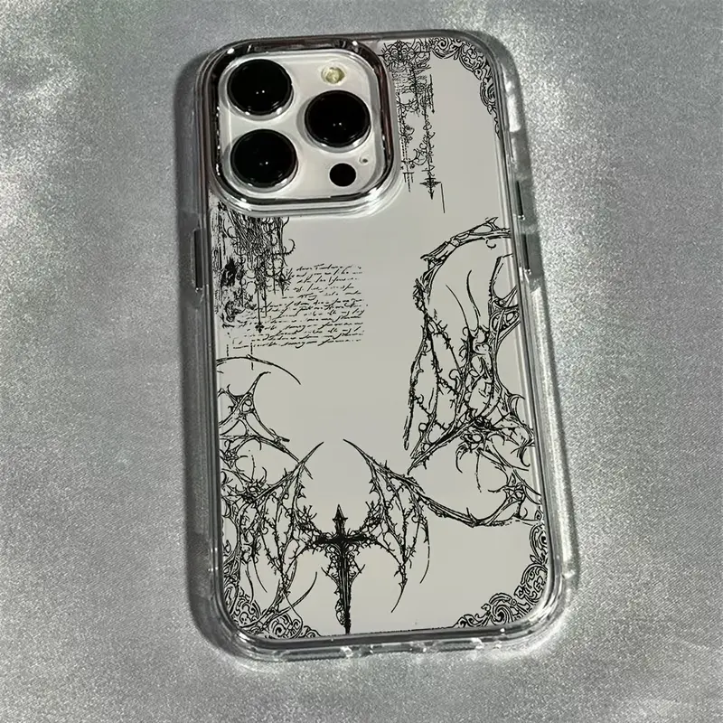 Phone case: Fashion Art Y2K retro gothic phone case, suitable for iPhone 17/16e/16/15/14/13/12/11 Pro Max/Air/X/XR/XSMAX/8/7 Plus, metal silver lens frame, transparent soft back cover