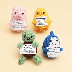 Cute Knitted Dolls Set of 4, Uplifting Messages, Positive Energy Gifts for Friends and Family, Birthday and Christmas Presents, Adorable Home Decor