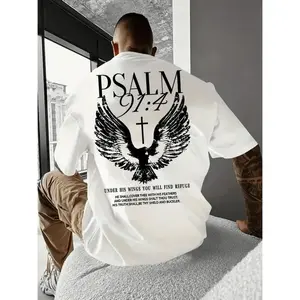 FEEGO Fashion Designer TShirts Graphic Tees with Christian Psalm 91:4 Eagle Cross Short Sleeve Unisex 100% Cotton Crewneck Tee for Men & Women Casual All Seasons Fitted Top women's shirts tees wicked merchandise him gifts top-notch clothing Graphic tees m