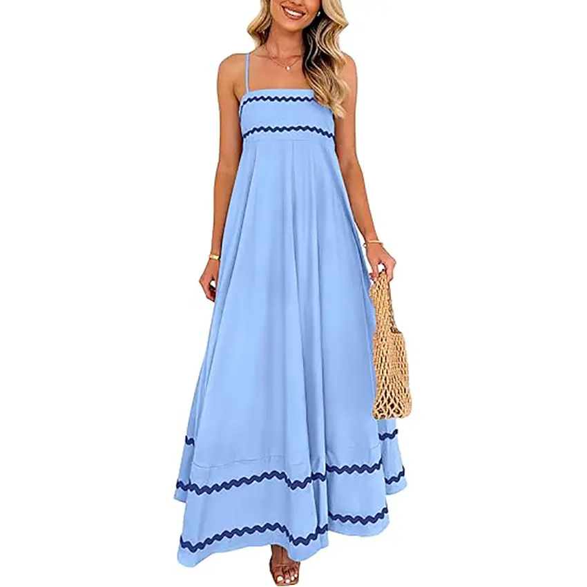 PRETTYGARDEN Women's Summer Flowy Maxi Dress Casual Sleeveless Spaghetti  Strap Ruffle Beach Long Dresses-Womenswear Minimalist Light Blue Basic  Machine Washable - TikTok Shop