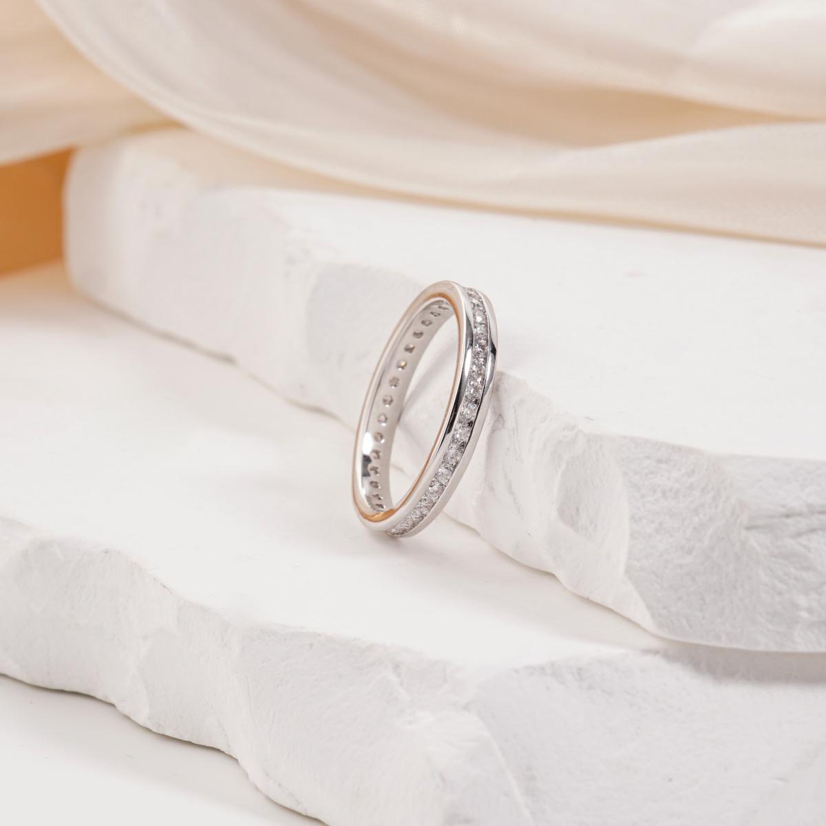 Eternal Path Ring Channel Set Eternity Wedding Band Ring VVS Synthetic Moissanite Ring Jewelry Silver-plated Band Perfect Birthday Engagement Wedding Anniversary Christmas Valentine's Day Gift