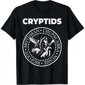 Cotton Graphic Tees Streetwear Gifts  Cryptids Mothman Chupacabra Bigfoot Nessie Cryptozoology T-Shirt