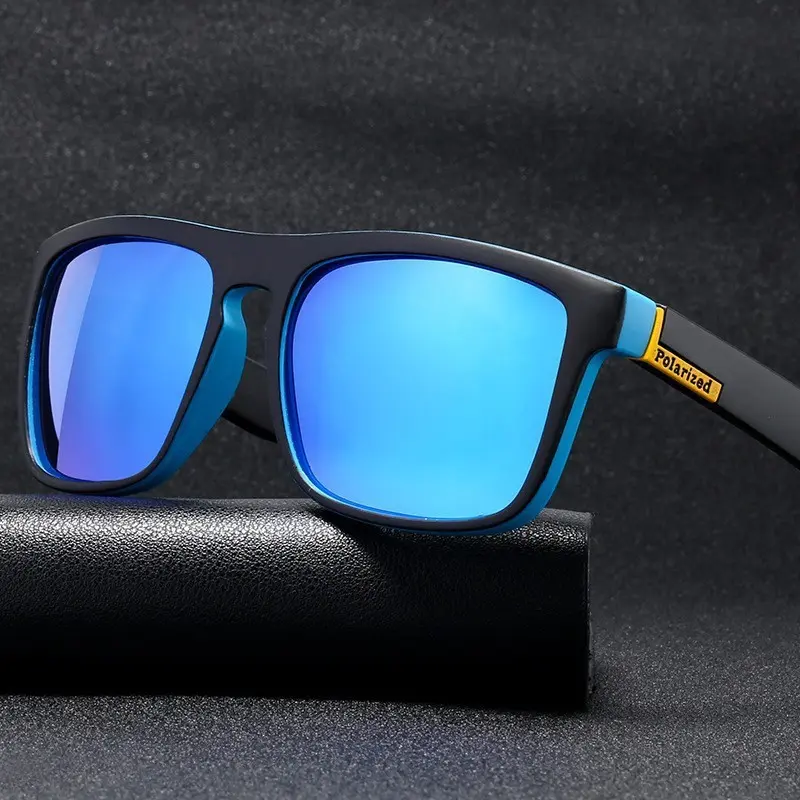Men's Shield Cycling Eyewear, Polarized Sunglasses with a Vintage Black and Blue Frame and Ice Blue Lenses, UV400 Protection for Outdoor Driving, Men's Sunglasses
