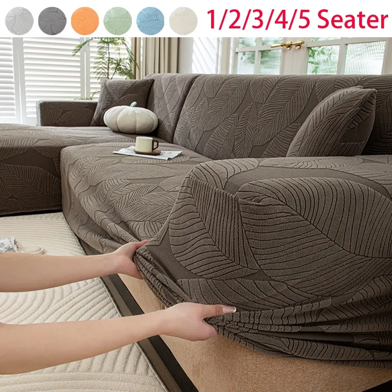 Anti-Wrinkle Easy Install Leaf Pattern L-Shaped Full Cover Elastic Sofa Slipcover, High Stretch Sofa Cover, Couch Cover, Stretchable Sofa Cover, Cover For Sofa, Lazy-Friendly Furniture Protector