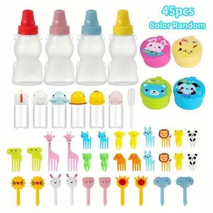 Random Color Cute Cartoon Animal Decor Cutlery Set, 45pcs/set Mini Funny Cute Cutlery Set, Kitchen Supplies for Home Outdoor Picnic Dormitory Party Plastic Dinnerware Sets