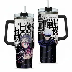 [WDC] Satoru Gojo 40oz Tumbler With Handle – Limitless Sorcerer Stainless Steel Wrap Cup, Anime Manga Double Wall Insulated Travel Mug, Gift for Otaku Fans
