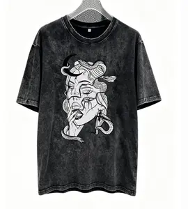 Split Medusa Snake Oversized Washed Tee - Grunge Dark Art Vibe,summervibes Streetwear Black summerwins Graphic Relaxed Fit,summerwins