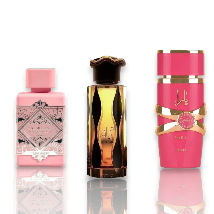 Lattafa Bundle | Badee al oud Nobe Blush + Yara Candy + Teriaq | Women's Fragrance | 100 ML - 3.4 OZ | Eau De Parfum | Vanilla - Sweet & Powdery