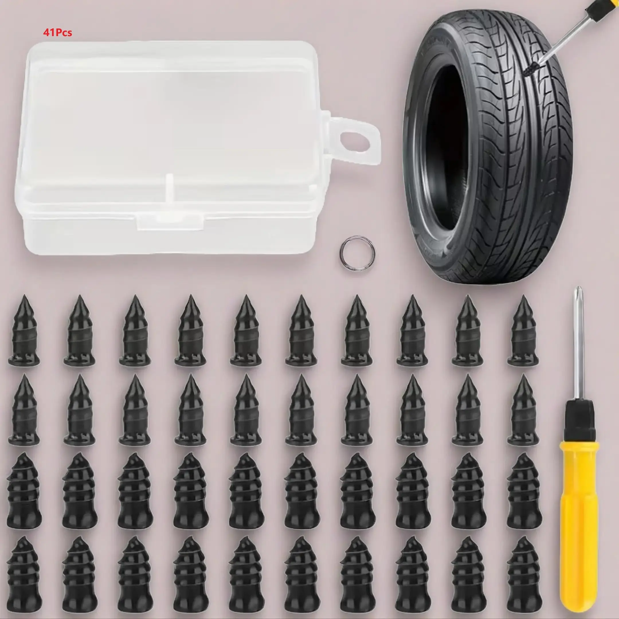 41pcs Tire Repair Kit, Tire Patch Repair Kit, Tire Repair Tools, Quick Release Rubber Screw Tire Plug Set, Universal for Cars, Motorcycles, Trucks, Includes Screwdriver, Puncture Repair Kit
