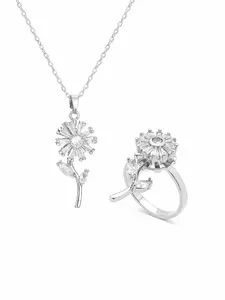 Silver Color Daisy Rotating Jewelry Set, Elegant Minimalist Design, Ice Transparent Zircon Stress Relief, Daily Accessory for Women