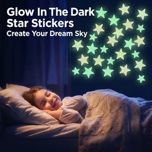 100 Pcs Glow in the Dark Star Stickers Removable Self Adhesive DIY Room Makeover Wall Ceiling Decor Indoor Party Festival Aesthetic Ornament