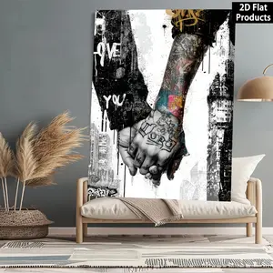 2D Flat Framed Canvas Wall Art - Single Piece Bedroom Decor, Artistic Digital Print of 2 Hands (1 with Tattoo), High-Quality Ink, Ideal for Contemporary Home Decor