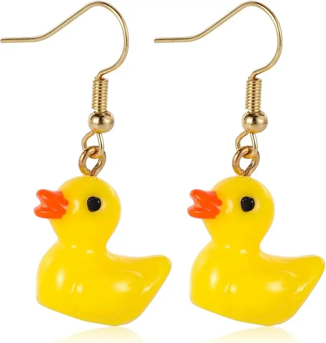 Funny Duck Earrings, Novelty Duckie Earrings Acrylic Dangle Drop Earrings Unique Personalized Cute Cartoon Style Lightweight Dangling Earrings Yellow Ducky Accessories Charming Jewelry Gifts for Girls Women