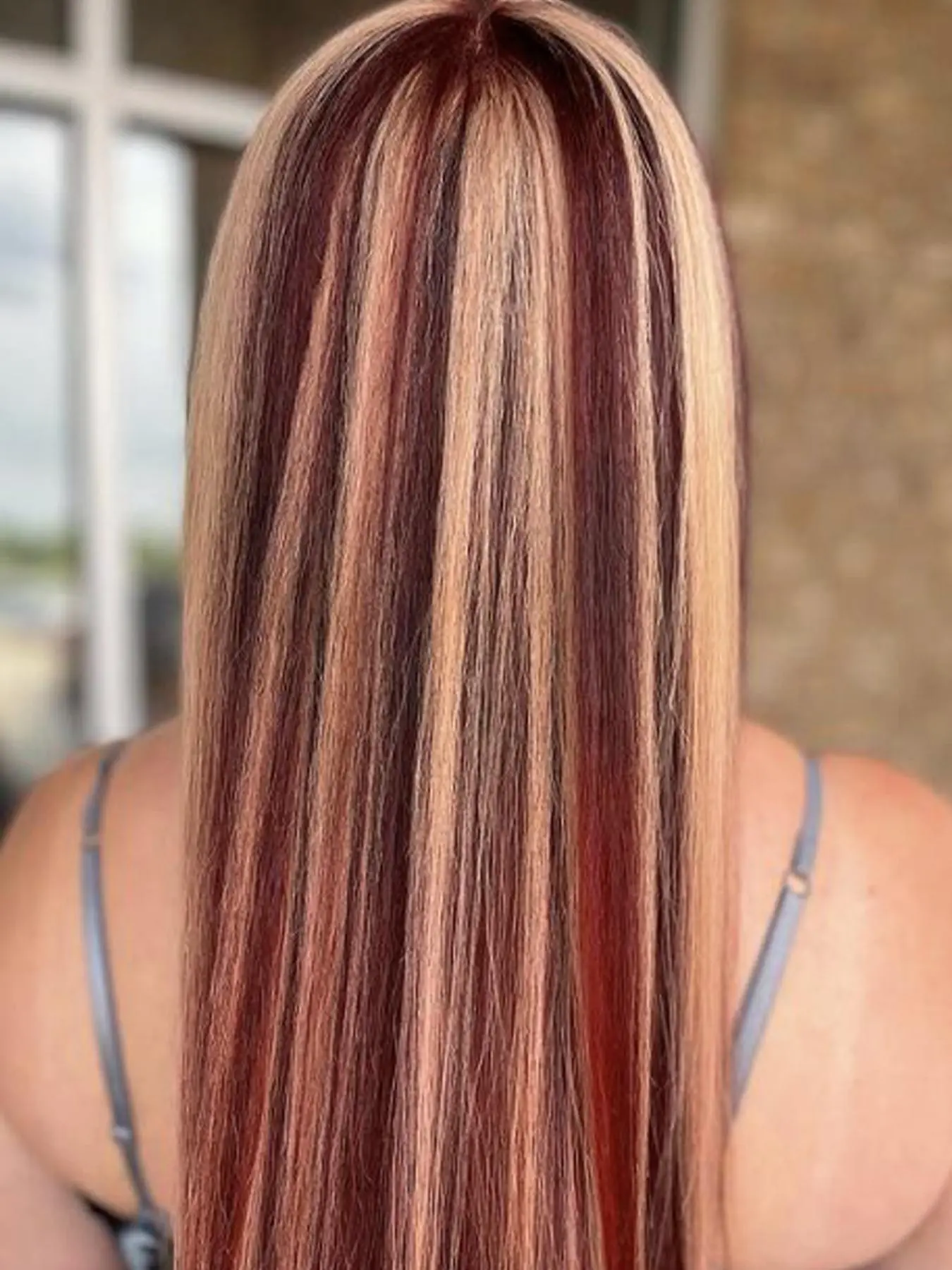 unique colorful highlight lace front syntheitc wig long red and blonde highlight glueless Straight Highlight Wig for women synthetic highlight lace front wig heat resistant fiber hair Glueless Half Wig Glueless Wigs