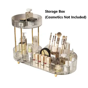 2 Layer Transparent Acrylic Makeup Storage Box, Silver Color Feet Pads, Vanity Organizer for Skincare Brushes Perfume
