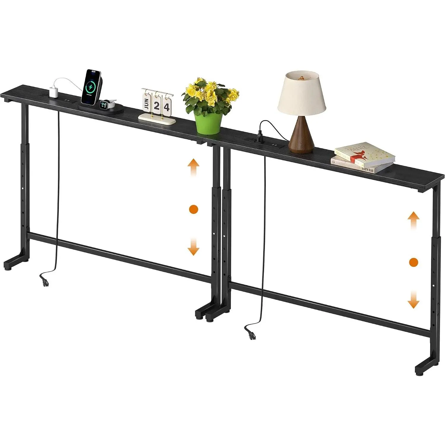 Adjustable Height Narrow Sofa Table with Built-in Power Outlets, 78" Long Console Table Behind Couch Table with Charging Station Skinny Entryway Table for Living Room & Hallway (Black)