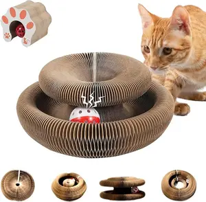 Magic Organ Cat Scratcher Toy – Foldable Accordion Cardboard Scratch Board with Bell Ball for Indoor Cats