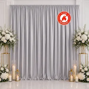 Scuba Polyester Backdrop Curtain Silver 10ftx10ft Durable Flame Resistant Wrinkle-Free Event Drape Panel With Rod Pocket