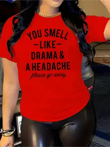 Women's Letter Print Round Neck Tee, Fashion Casual Crew Neck Short Sleeve T-Shirt for Daily Holiday Vacation Outdoor Wear, Ladies Clothes for All Seasons